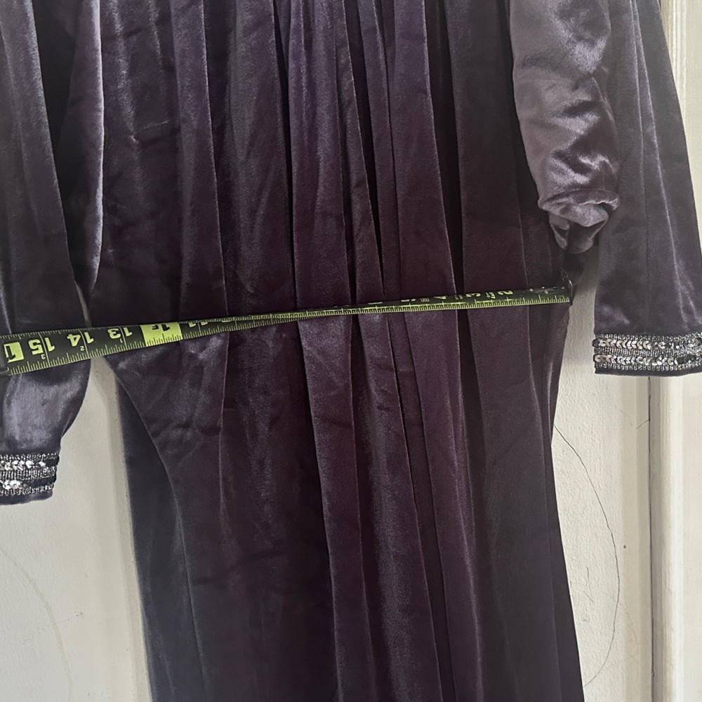 Vintage Charcoal Plum Velvet Kaftan ✨ Beaded Boho Witchy S/M - Picture 10 of 14